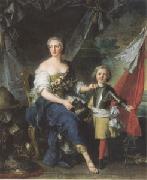 Jean Marc Nattier Mademoiselle de Lanbesc as Minerva,Arming Her Brother the Comte de Brionne and Directing Him to the Arts of War (mk05) Sweden oil painting reproduction